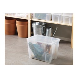 SAMLA - Box with lid, transparent, 39x28x28 cm/22 l