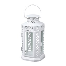 ENRUM - Lantern f block candle, in/outdoor, white, 28 cm