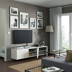 BESTÅ - TV bench with doors, white/Lappviken white, 180x42x38 cm