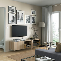 BESTÅ - Meja TV dengan pintu, efek kayu oak diwarnai putih/Lappviken efek kayu oak diwarnai putih, 180x42x38 cm