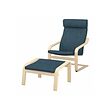 POÄNG - Kursi berlengan dan bangku kaki, veneer kayu birch/Hillared biru tua