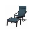 POÄNG - Armchair and footstool, black-brown/Hillared dark blue