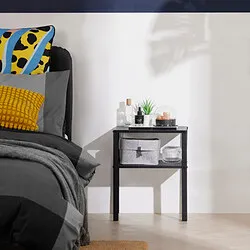 KNARREVIK - Meja samping tempat tidur, hitam, 37x28 cm
