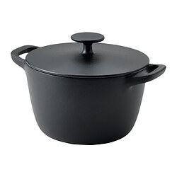 VARDAGEN - Panci dengan penutup, besi tuang beremail matt/hitam, 3 l