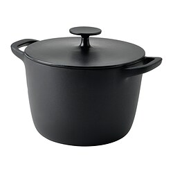 VARDAGEN - Pot with lid, enamelled cast iron matt/black, 5 l