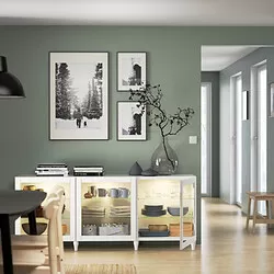 BESTÅ - Kombinasi penyimpanan dengan pintu, putih/Ostvik/Kabbarp kaca bening putih, 180x42x74 cm
