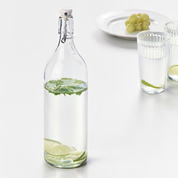KORKEN - Botol dengan penutup, kaca bening, 1 l