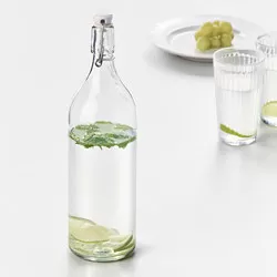 KORKEN - Botol dengan penutup, kaca bening, 1 l