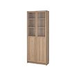BILLY/OXBERG - Bookcase with panel/glass doors, oak effect, 80x30x202 cm