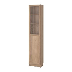 BILLY/OXBERG - Bookcase with panel/glass door, oak effect, 40x30x202 cm