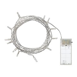 LEDFYR - Rantai lampu LED dengan 12 lampu, dalam ruang/dioperasikan dengan baterai warna perak