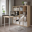 LAGKAPTEN/KALLAX - Desk combination, white/white stained oak effect, 147x159x147 cm