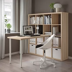 LAGKAPTEN/KALLAX - Kombinasi meja, putih/efek kayu oak diwarnai putih, 147x159x147 cm