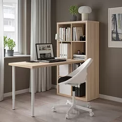 LAGKAPTEN/KALLAX - Kombinasi meja, putih/efek kayu oak diwarnai putih, 77x159x147 cm