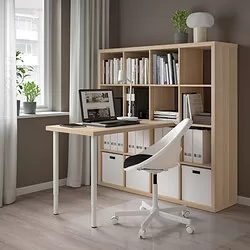 KALLAX/LINNMON - Kombinasi meja, putih/efek kayu oak diwarnai putih, 147x139x147 cm