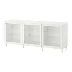 BESTÅ - Kombinasi penyimpanan dengan pintu, putih/Ostvik/Kabbarp kaca bening putih, 180x42x74 cm