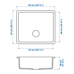 HAVSEN - Inset sink, 1 bowl, white, 53x47 cm