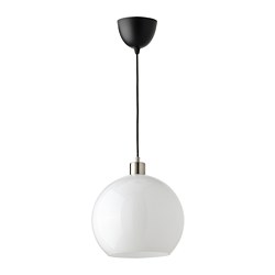 JÄRPLIDEN - Pendant lamp, white glass/nickel-plated, 30 cm