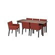 MÅRENÄS/STRANDTORP - Table and 6 armchairs, brown black/Gunnared red-brown, 150/205/260 cm