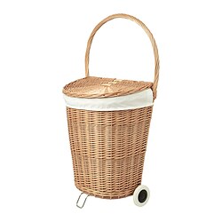 TOLKNING - Laundry basket with wheels, handmade Willow, 31 l