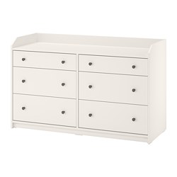 HAUGA - Chest of 6 drawers, white, 138x46x84 cm