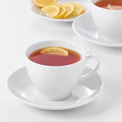 VÄRDERA - Cangkir teh dengan tatakan, putih, 36 cl