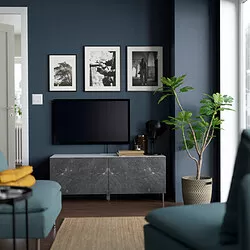 BESTÅ - Meja TV dengan pintu, putih Bergsviken/Ösarp/hitam, 120x42x48 cm