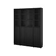 BILLY/OXBERG - Bookcase comb w panel/glass doors, black oak effect, 160x202 cm