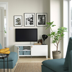 BESTÅ - TV bench with doors, white/Lappviken/Stubbarp white, 120x42x48 cm