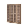 BILLY/OXBERG - Kombinasi rak buku dngan pintu kaca, efek kayu oak, 160x202 cm