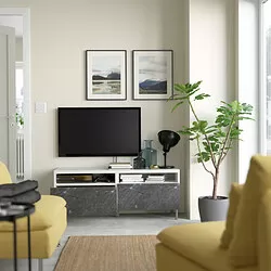 BESTÅ - Meja TV dengan laci, putih/Bergsviken/Ösarp hitam, 120x42x48 cm