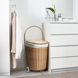 TOLKNING - Laundry basket with wheels, handmade Willow, 31 l