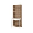 BILLY - Bookcase with desk, oak effect/white, 80x202 cm