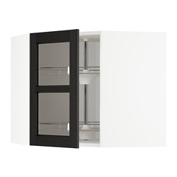 METOD - Corner wall cab w carousel/glass dr, white/Lerhyttan black stained, 68x37x60 cm