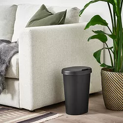 HÖLASS - Tempat sampah dengan penutup, hitam, 8 l
