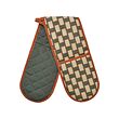 RINNIG - Oven mitt, patterned light beige/grey-green brown-red