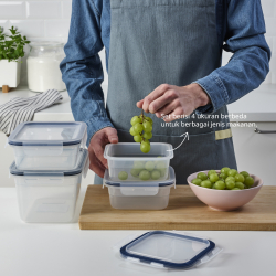 IKEA 365+ - Tempat makan + tutup, set isi 4, plastik