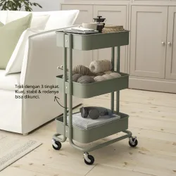 RÅSKOG - Troli, abu-abu-hijau, 35x45x77 cm