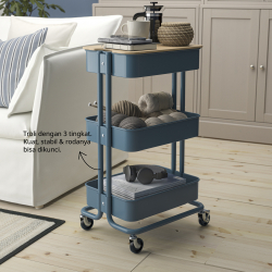 RÅSKOG - Trolley, grey-blue, 35x45x77 cm
