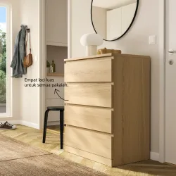 MALM - Lemari 4 laci, veneer kayu oak diwarnai putih, 80x100 cm