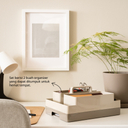 KUGGIS - Desk organiser set, 2 pieces, grey-beige/dark grey-beige, 26x35x16 cm
