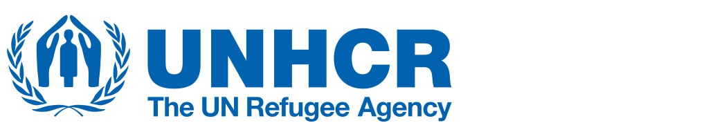 A blue UNHCR logo.