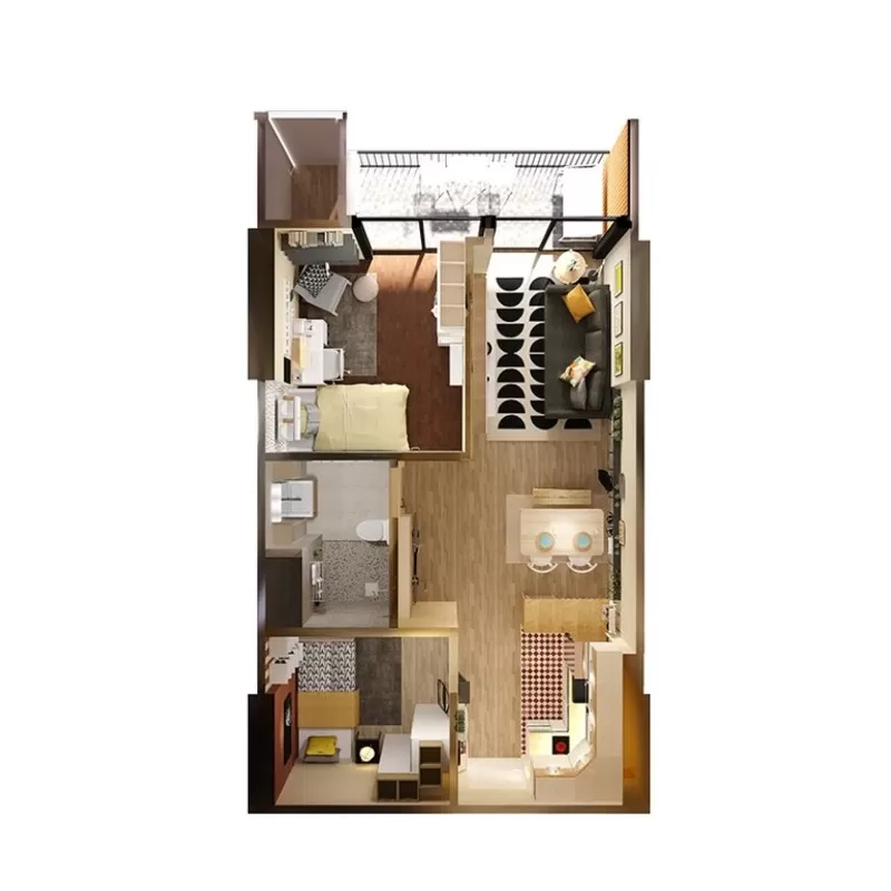 Example of a simple minimalist home using a 2-bedroom apartment layout