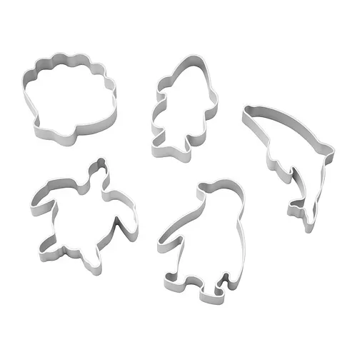 BLÅVINGAD Pemotong adonan model, set isi 5, warna aluminium