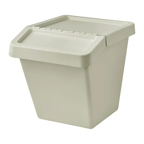 SORTERA Tempat penyortiran dengan penutup, krem, 60 l