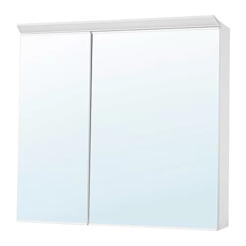 TREASJÖN Kab cermin 2 pintu/lampu built-in, 80x17x75 cm