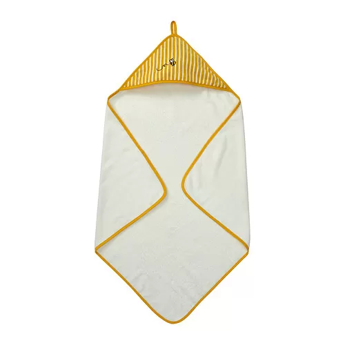 GRÖNFINK Baby towel with hood, yellow, 80x80 cm