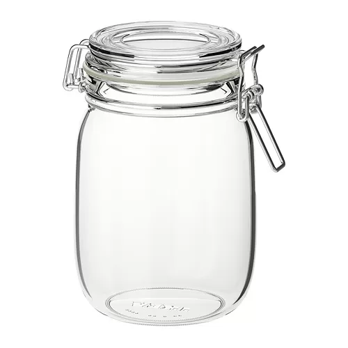 KORKEN Stoples dengan penutup, kaca bening, 1 l