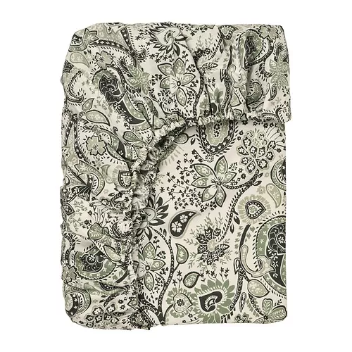 RODGERSIA Fitted sheet, green/white, 180x200 cm