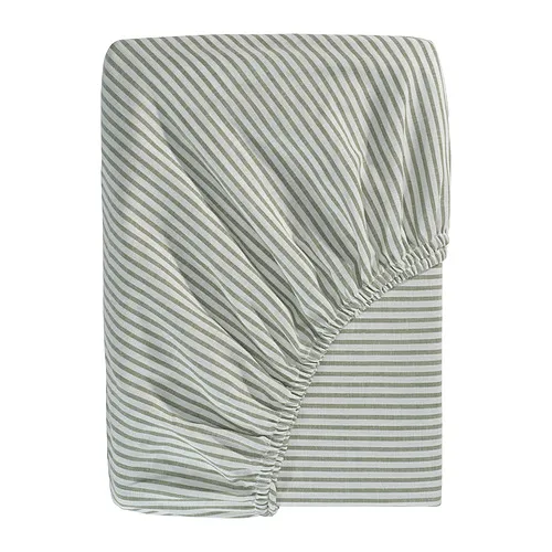 SOLFIBBLA Fitted sheet, white green/stripe, 90x200 cm